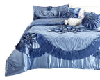 Tache Satin Floral Lace Ruffle Sweet Victorian Luxurious Blue Comforter Set (MZ002B)