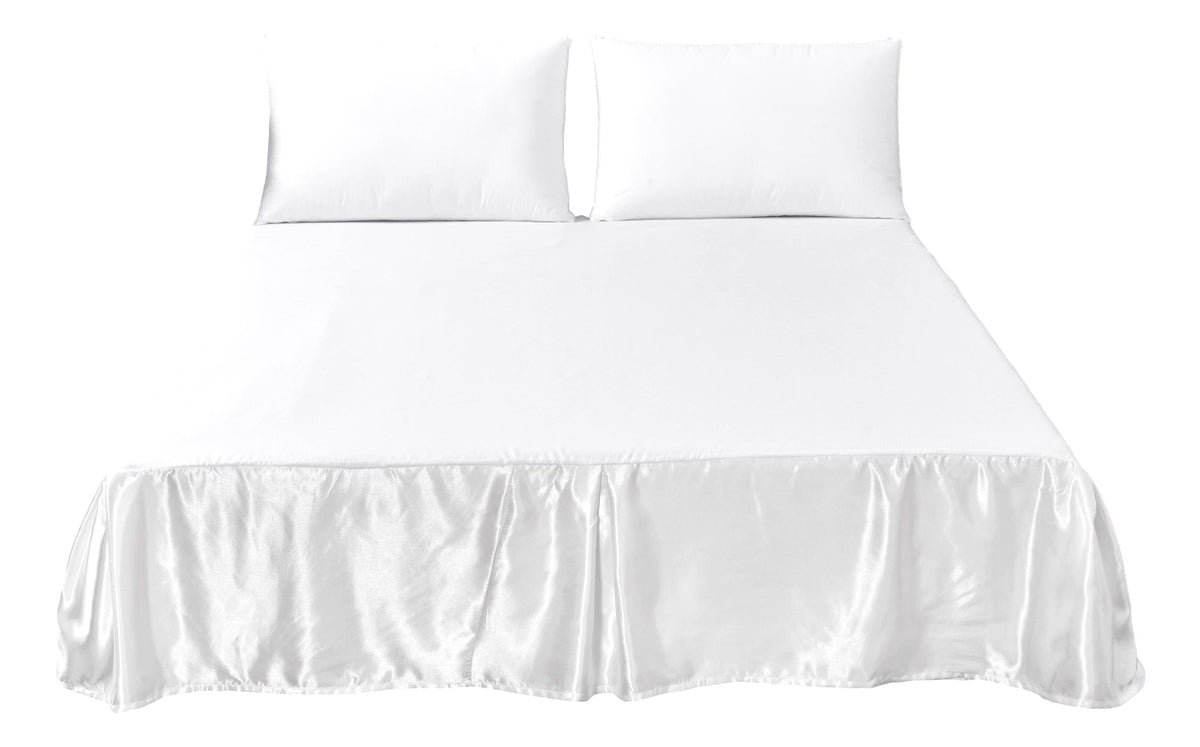 Tache Satin Bright White Lustrous Sweet Victorian Tailored Platform 14" Bed Skirt Dust Ruffle (MZ002)