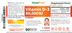 NusaPure Vitamin D3 50,000 IU 90 Vegetarian Capsules (Non-GMO)