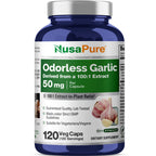 NusaPure Odorless Garlic 100:1 Extract, 50 mg Capsule | 120 Veggie Caps | High Potency | Herbal Supplement | Non-GMO