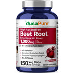 NusaPure Beet Root 30:1 Extract, 1000mg 150 Veggie caps (Vegan, Non-GMO & Vegan 4% Nitrates) Bioperine