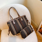 Canvas Striped Letter Print Tote – Large Shoulder & Crossbody Bag, Trendy Versatile Shopper