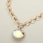 Bold Oval Gemstone Pendant Brushed Metal Chunky Chain Toggle Necklace