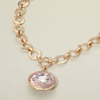 Bold Oval Gemstone Pendant Brushed Metal Chunky Chain Toggle Necklace