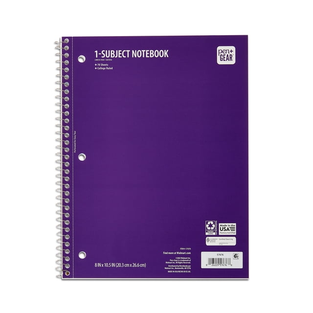 4 Pack College Rule 1 Subject Notebooks 8x10.5 (70 Sheets)