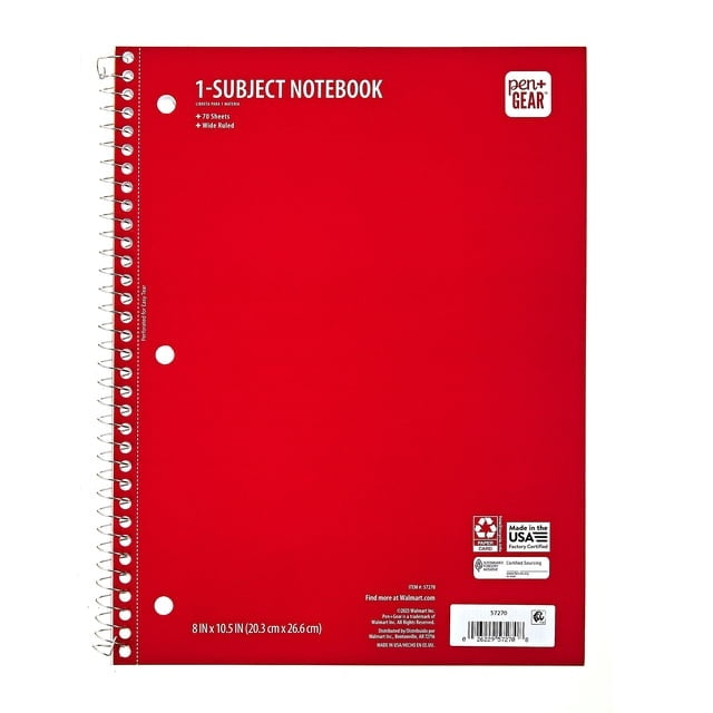 4 Pack College Rule 1 Subject Notebooks 8x10.5 (70 Sheets)