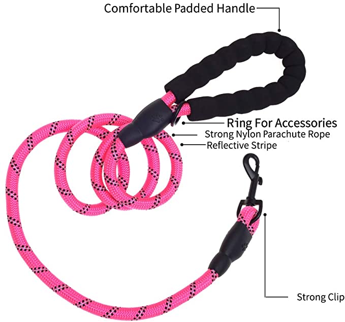 6 FT Dog Leash for Large and Medium Dogs-Pink Set of 5