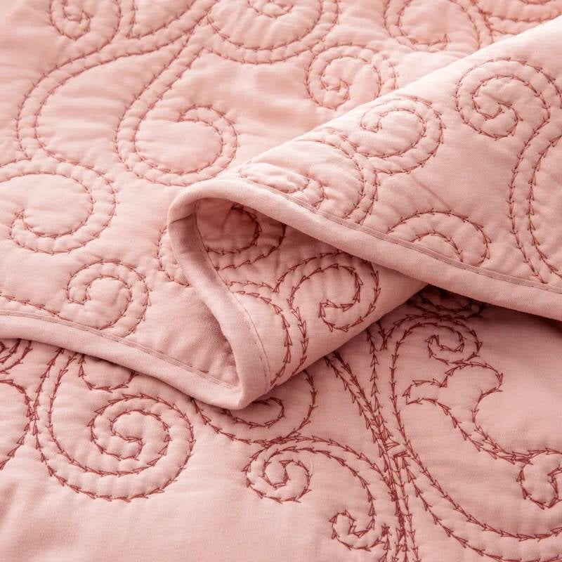 Queen size Dusty Pink Damask Embroidered 4 Piece Oversized Bedspread Set