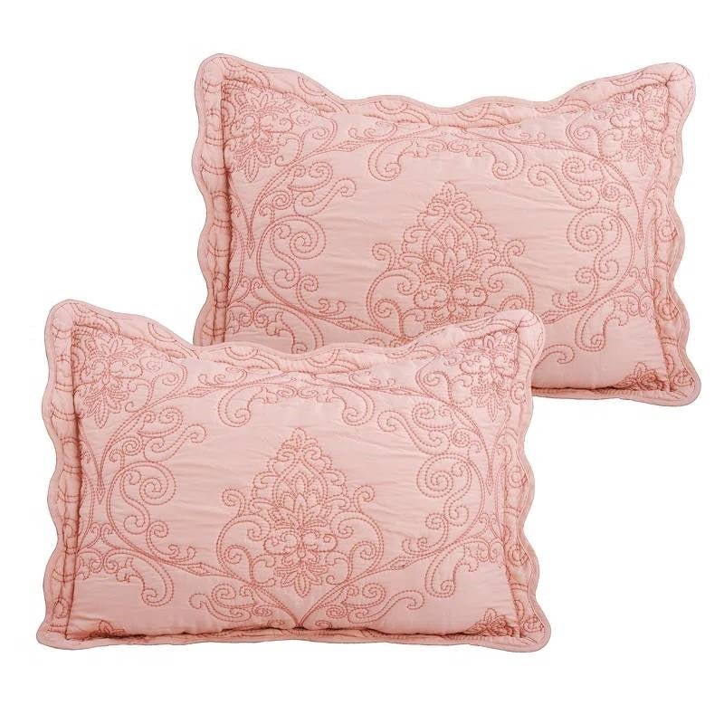 Queen size Dusty Pink Damask Embroidered 4 Piece Oversized Bedspread Set