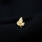 Diamond Leaf Flat Back Cartilage Stud Earring (18G) – Nature Inspired Helix & Tragus Jewelry in Gold
