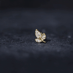 Diamond Leaf Flat Back Cartilage Stud Earring (18G) – Nature Inspired Helix & Tragus Jewelry in Gold