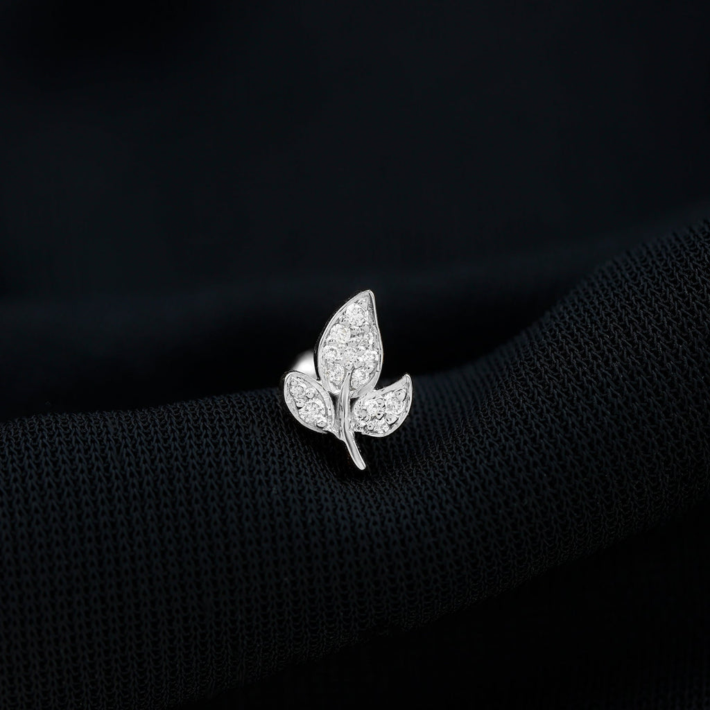 Diamond Leaf Flat Back Cartilage Stud Earring (18G) – Nature Inspired Helix & Tragus Jewelry in Gold