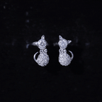 Certified Diamond Cat Kitty Earrings