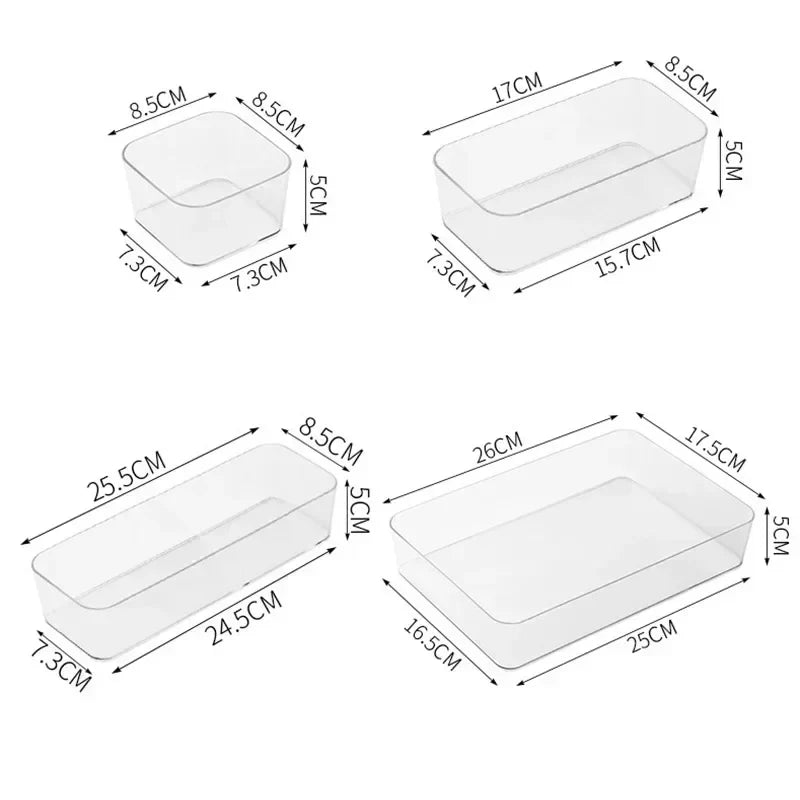 Unlimited Desk Drawer Organizers Set Plastic Bathroom Storage Makeup Organizer Clear Transparent Storage Box Bins Kitchen Gadget