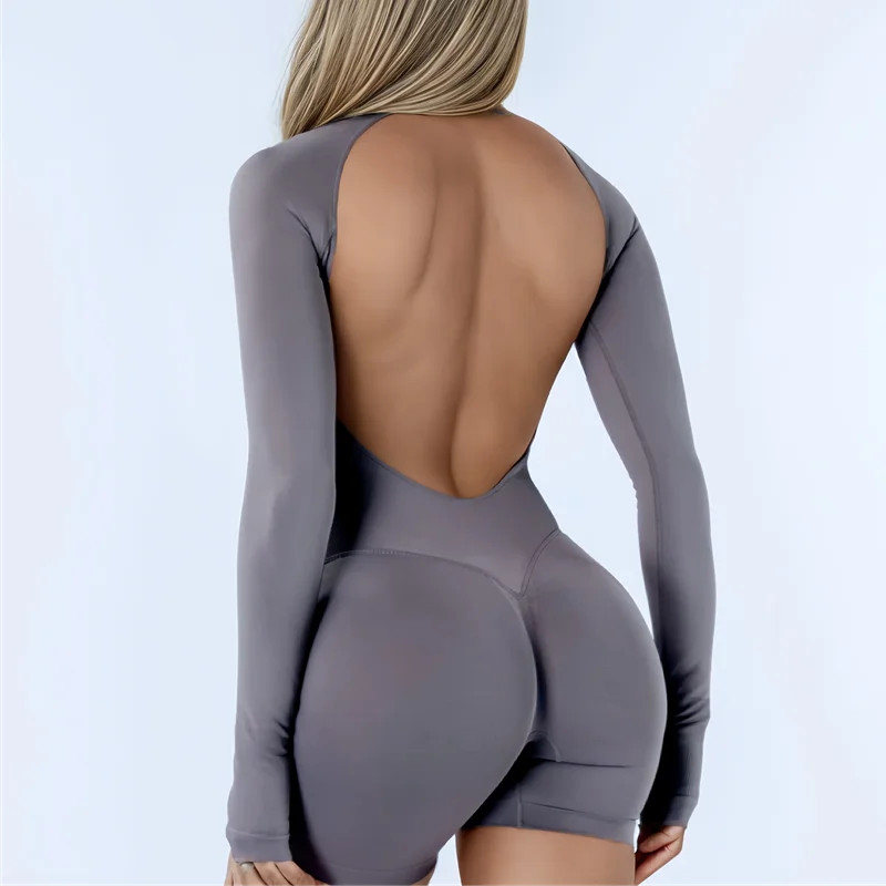 Women's Backless Long Sleeve Workout Jumpsuit