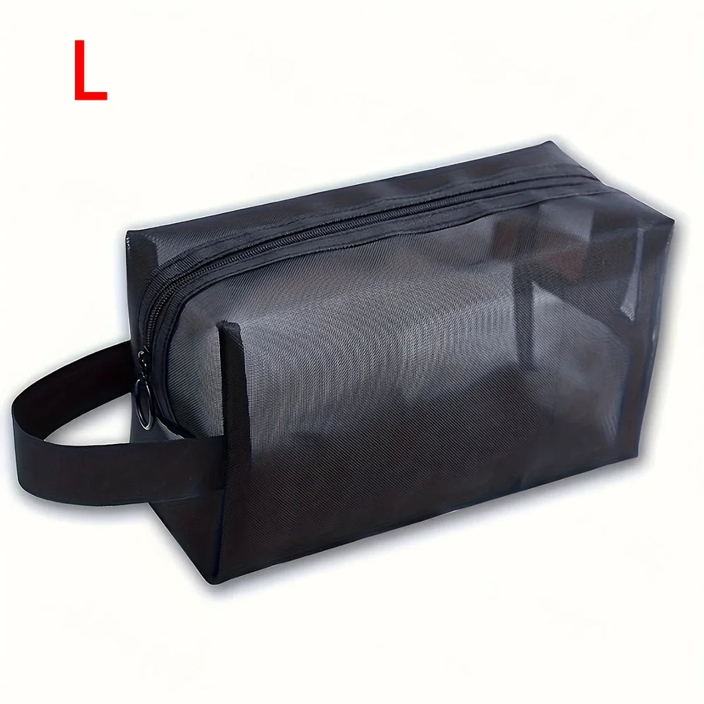 1PC Travel Black Mesh Cosmetic Bag Zipper Makeup Bag For Women Wash Toiletry Bag Makeup Organizer Portable Storage Pouch