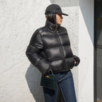 Women's Winter Cropped Puffer Jacket – Warm Padded Zip-Up Coat for Cold Weather