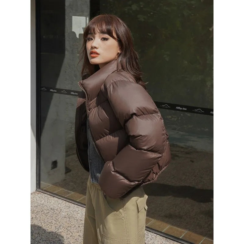 Women's Winter Cropped Puffer Jacket – Warm Padded Zip-Up Coat for Cold Weather