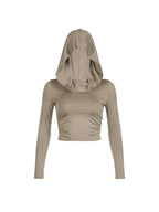 Autumn Slim Fit Hooded Crop Tee for Women
