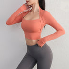 Padded Yoga Shirts Long Sleeve  Crop Tops Low Cut Gym Shirt