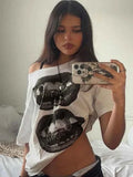Women’s Streetwear Mouth Print Loose T-Shirt