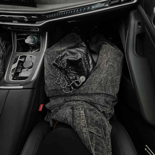 Aged Washed Wide-Leg Denim Strap Pants Women