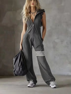 Women’s Retro Stripe Hooded Lace Jumpsuit