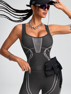 Chic Color-Block Women's Yoga Jumpsuit