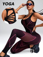 Chic Color-Block Women's Yoga Jumpsuit