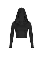 Autumn Slim Fit Hooded Crop Tee for Women