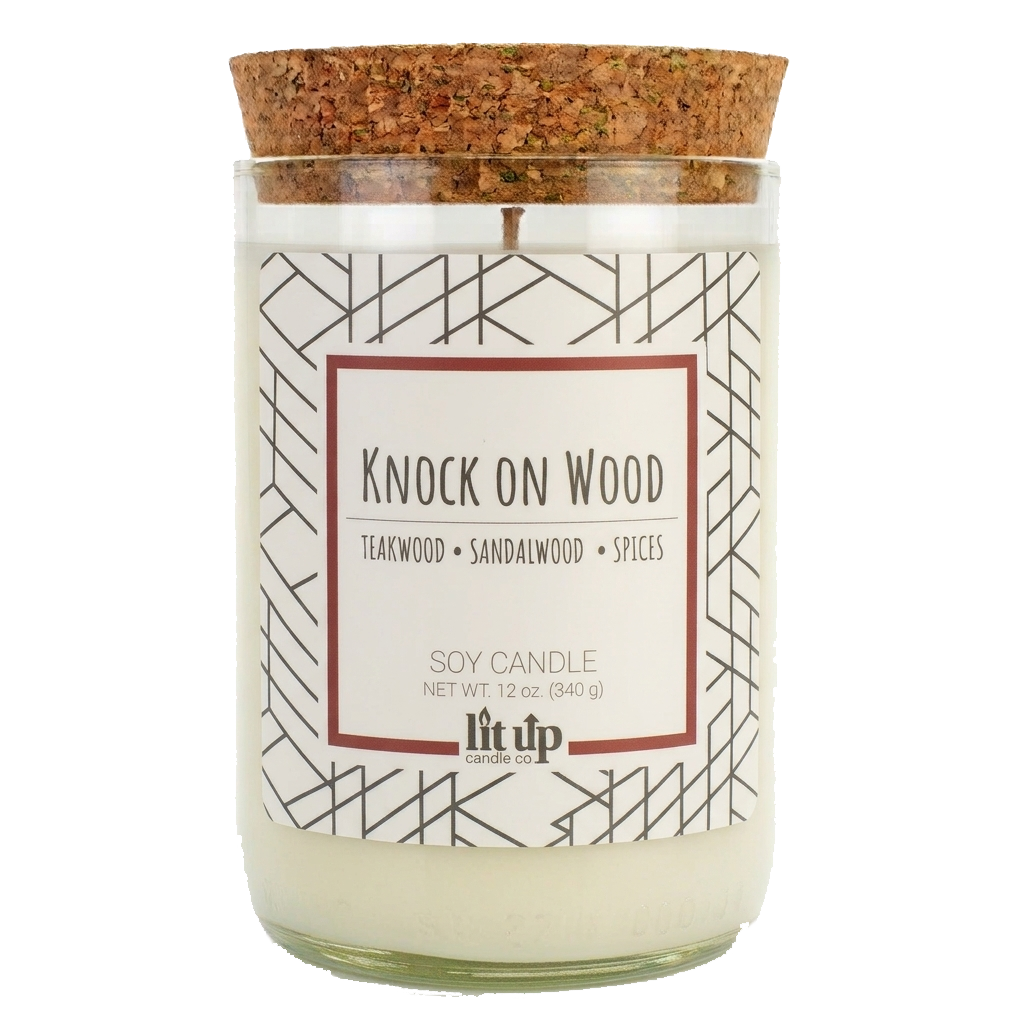 Knock on Wood 12 oz. soy candle in upcycled wine bottle | Teakwood, Sandalwood, Spices