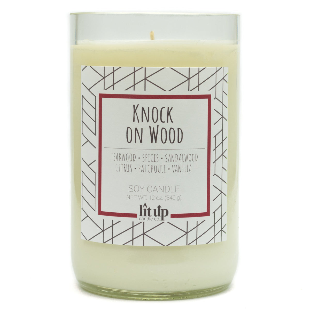 Knock on Wood 12 oz. soy candle in upcycled wine bottle | Teakwood, Sandalwood, Spices