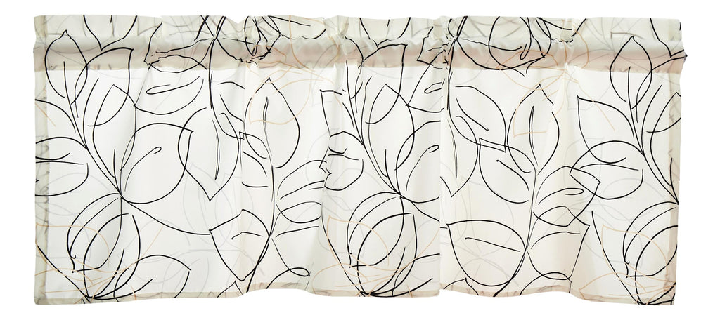 Tache Modern Abstract Leaf Line Art Foliage White Grey Black Gold Window Valance (TJ3571)
