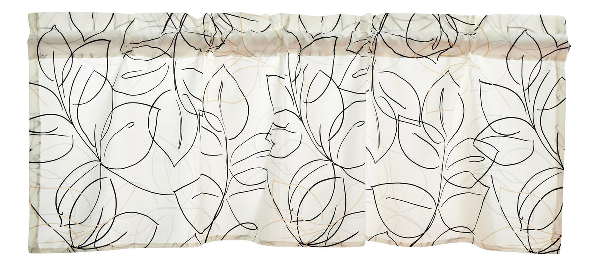 Tache Modern Abstract Leaf Line Art Foliage White Grey Black Gold Window Valance (TJ3571)