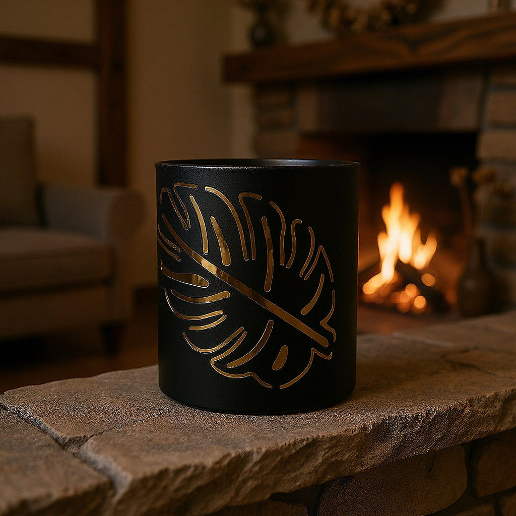 Vibhsa Leaf Votive Candle Holder | 4.4", Laser-Cut, Rustic Finish