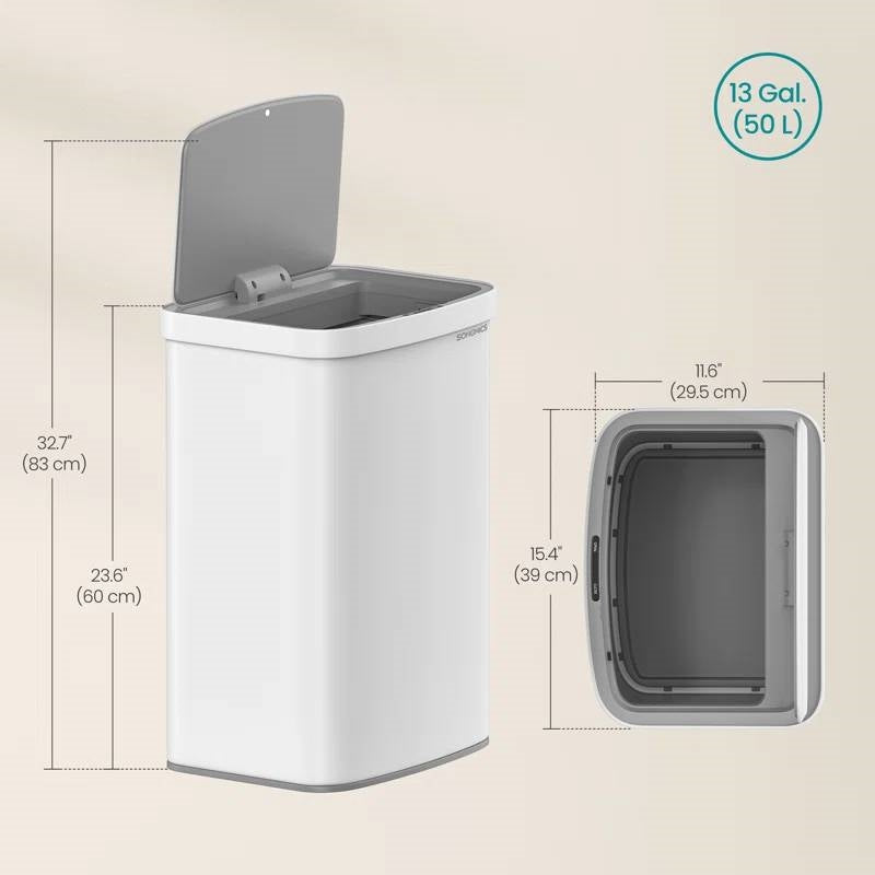 White 13-Gal. Trash Can with Motion Sensor Lid and Odor Absorbing Carbon Filter