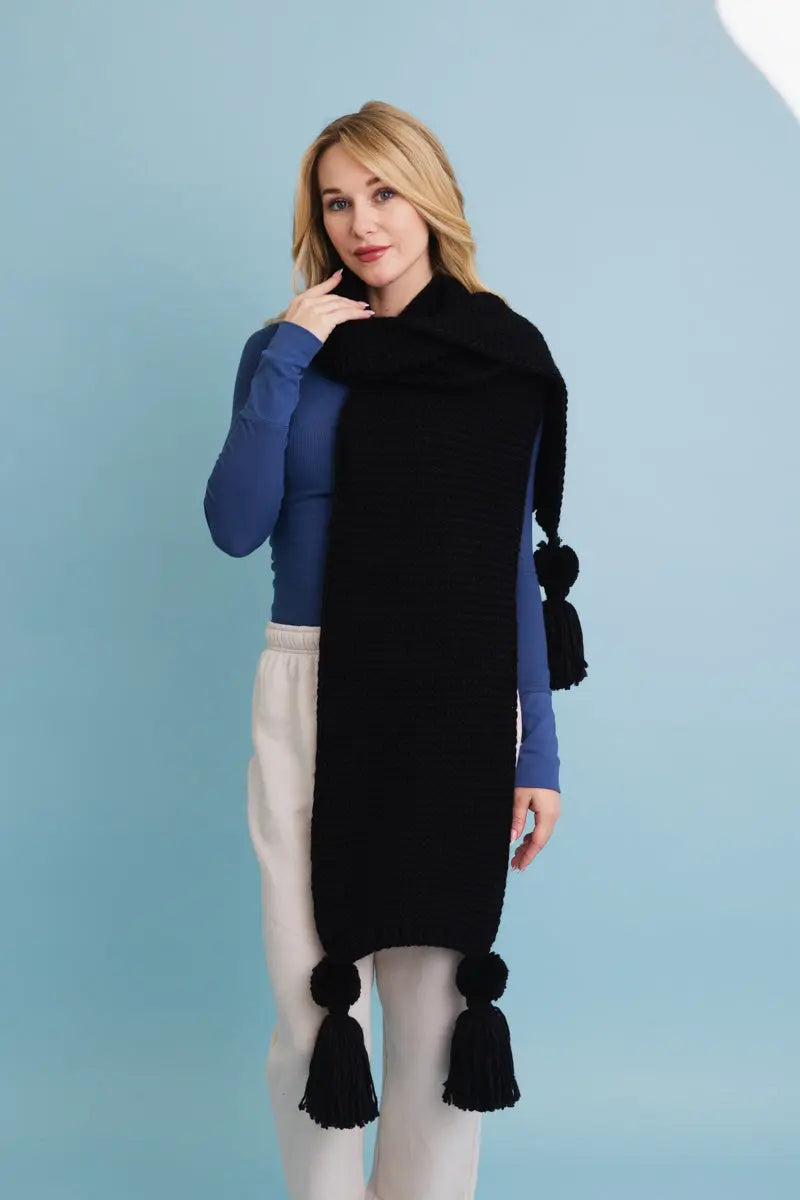 Knit Pom Pom Scarf
