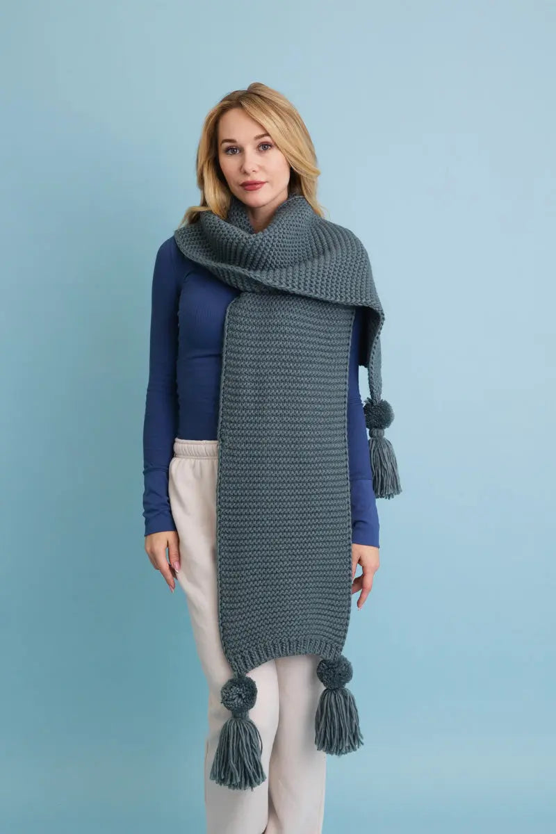 Knit Pom Pom Scarf