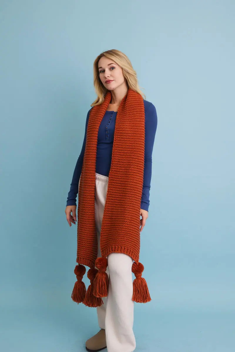 Knit Pom Pom Scarf