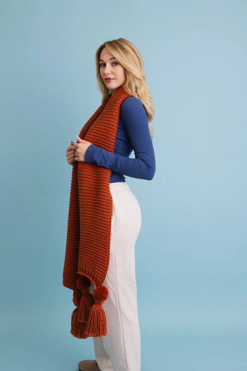 Knit Pom Pom Scarf