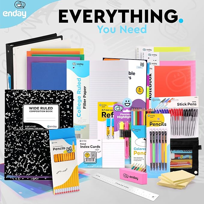 Back to School Supplies High School and College, Premium Quality Kids School Supplies Kit, High School Supplies for Girls and Boys, 79 Pieces - by Enday