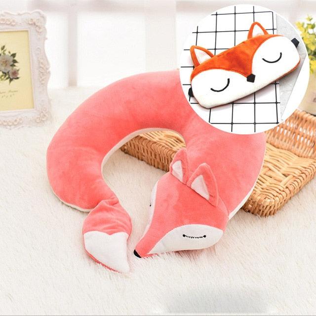 Cute Fox Animal Cotton Plush U Shape Neck Pillow Travel Car Home Pillow Nap Animal Pillow Health Care with Eye Mask Cute Fox U Shaped Neck Pillow for Car Airplane Traveling ,Animal Plush Stuffed Travel Pillow Travel Pillows Cartoon Planes Fox Animal