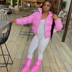 Durable Faux PU Leather Bubble Puffer Winter Warm Jacket Women Coats Long Sleeve Outerwear Zipper Casual Slim jacket