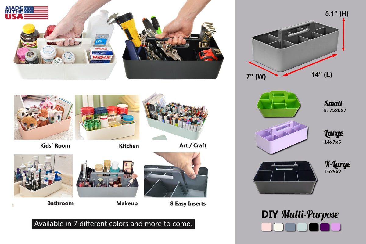 Enjoy Organizer -Portable Caddy Organizer -2 Stackable Plastic Caddy with Handle | Desk, Makeup, Dorm Caddy, Classroom Art Organizers (Made In Usa)
