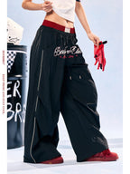 Women's Colorblock Double Waistband Lightweight Quick-Dry Wide Leg Sports Pants