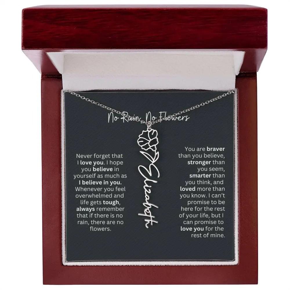 No Rain No Flowers Birth Necklace - Personalized Name Jewelry
