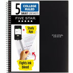 [Like New] Five Star 5-Subject Spiral Notebook College Ruled 8.5x11 Black 200 Sheets