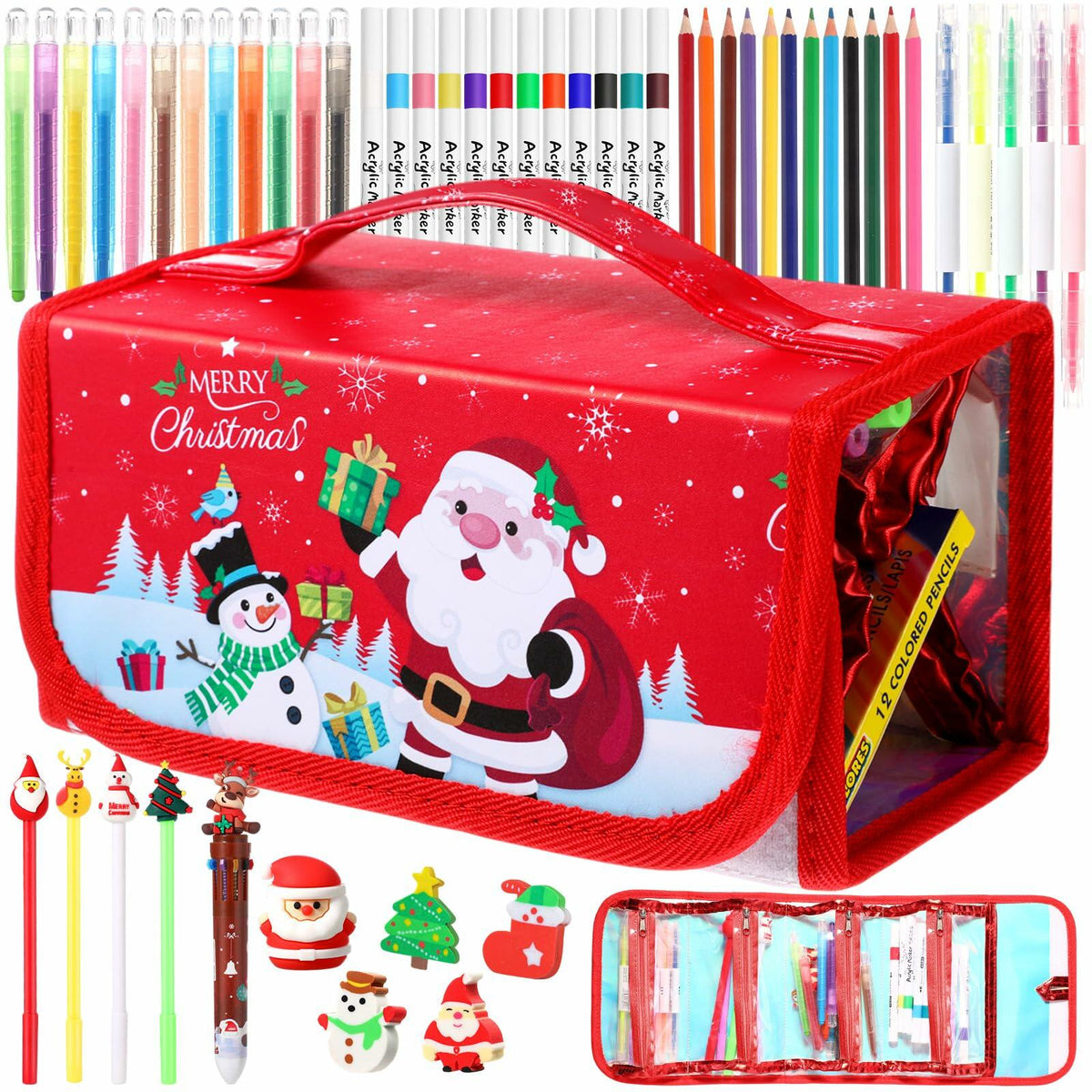 Pasimy Washable Markers Set with Christmas Pencil Case Crayons Pencils 4+