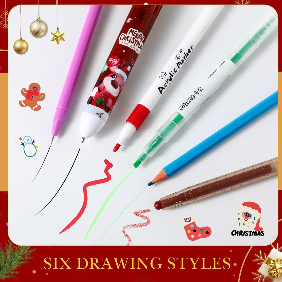 Pasimy Washable Markers Set with Christmas Pencil Case Crayons Pencils 4+