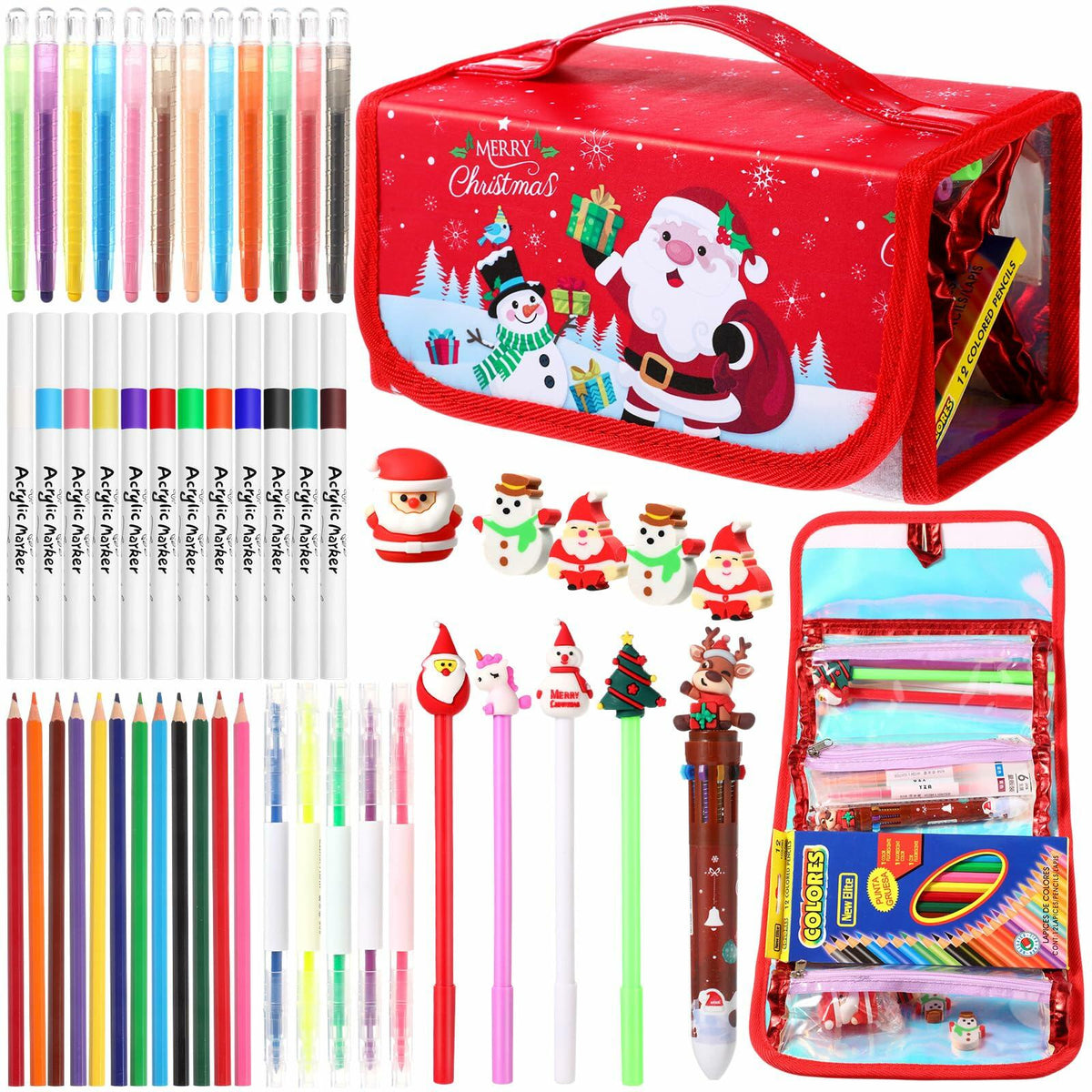 Pasimy Washable Markers Set with Christmas Pencil Case Crayons Pencils 4+